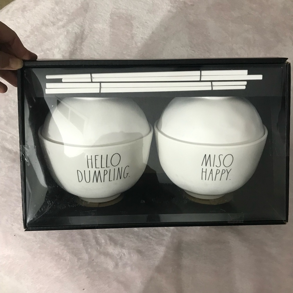 Rae Dunn By Enchante Lidded Noodle Bowl & Chopsticks Set of 2 Melamine New